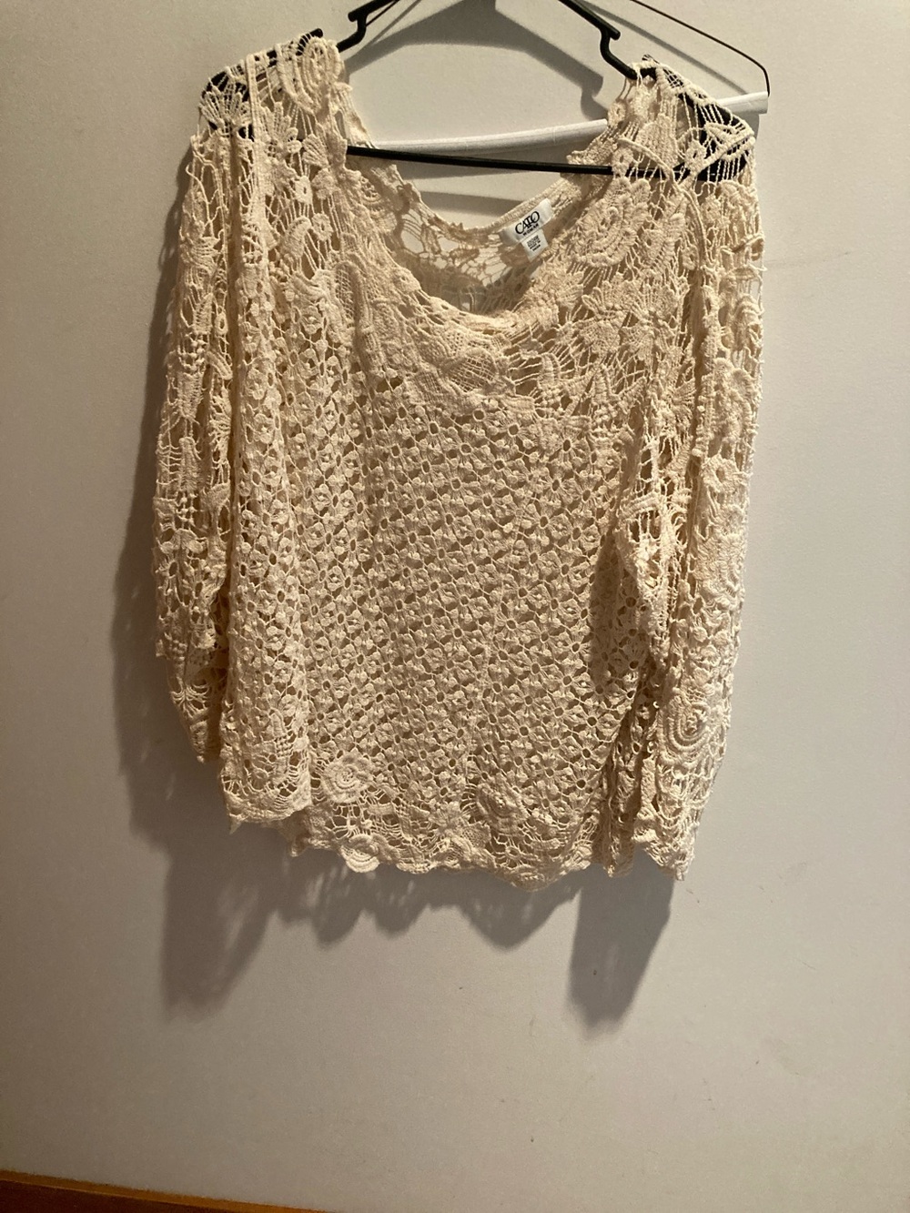 Cato Cream Crochet Lace Scoop-Neck Blouse